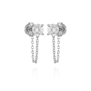 Crystal Stud Chain Dangle Drop Earrings